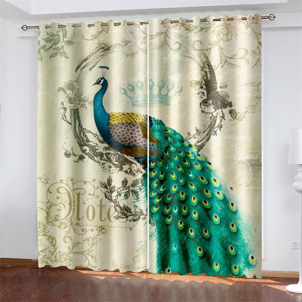 Винтажный павлин на цветочном дереве 3D цифровая печать спальня гостиная оконные шторы 2 панели