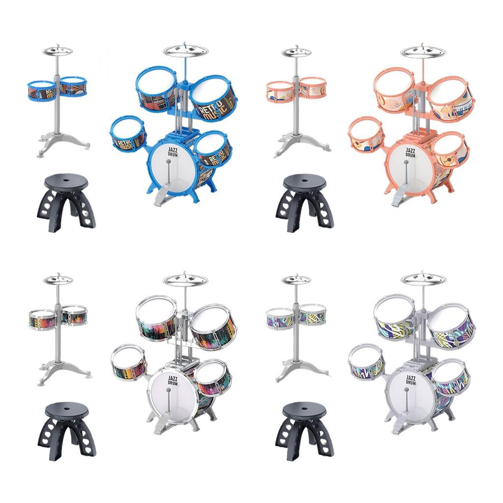 Kids Jazz Drum Toy Kit with Cymbal and Drumsticks with Stool Education Musical Toys for Children’S Day Simple Assembly Versatile