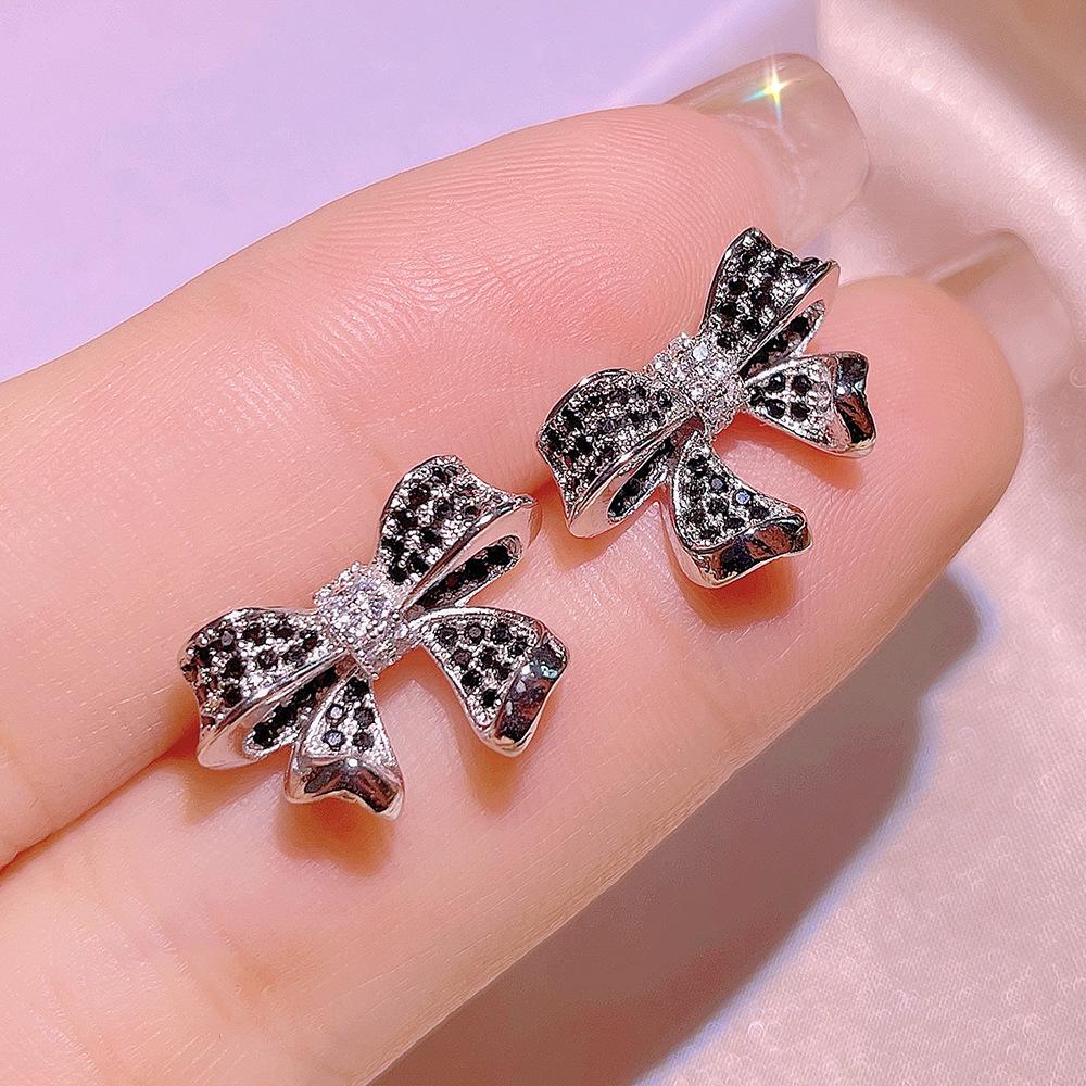 Sweet Creative Sea Bow Necklace Female Stamp Black Gold Two Tone Stud Earrings Ring Jewelry Set