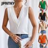 Женская Модная Повседневная Блузка/Рубашка JPNTKY Однотонная с Принтом Без Рукавов V-образный Вырез