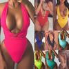 Women V-Neck Solid Volor Jumpsuit Push-Up Beach Bandage Bikini Swimwe