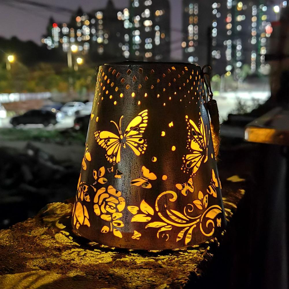 Солнечная лампа-бабочка, уличное украшение для сада, водонепроницаемая лампа из кованого железа, садовая планировка, управление светом, полая лампа