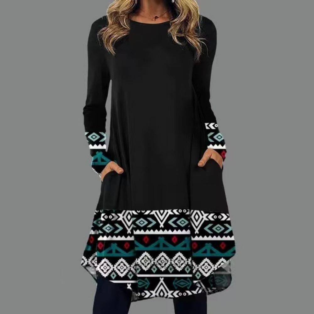 JPNTKY Women's Fashion Autumn Winter Long Sleeve O-Neck Casual Dresses