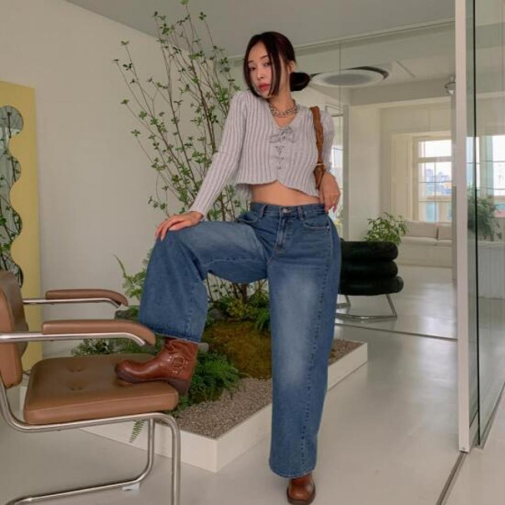 New Arrivals Open Run Women Wide Denim Pants Blue Dnf opRun Denim