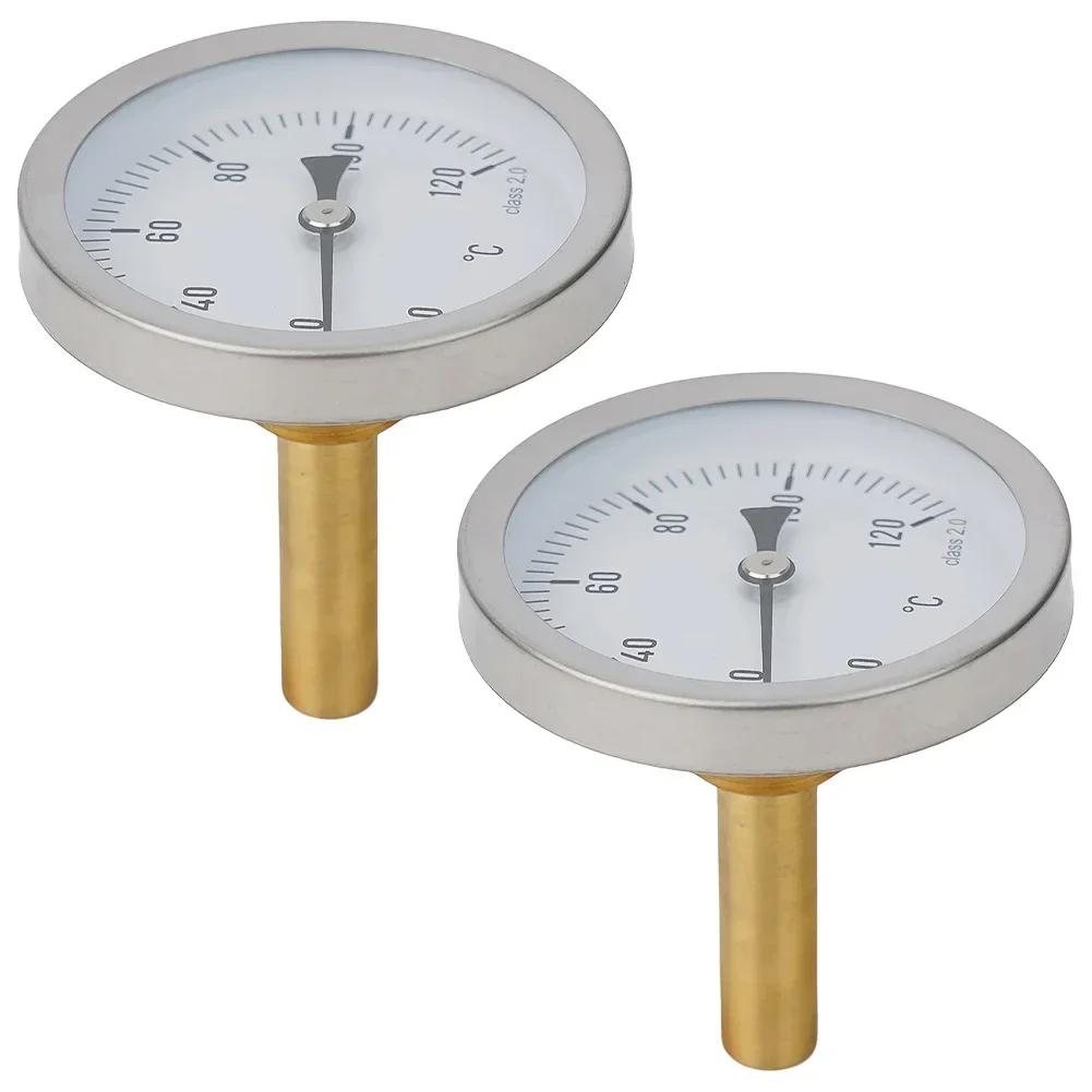 Boiler Thermometer Bimetal Thermometer Temperature Range 0-120 C 63mm Dial Diameter Analog Thermometer Brass Sleeve
