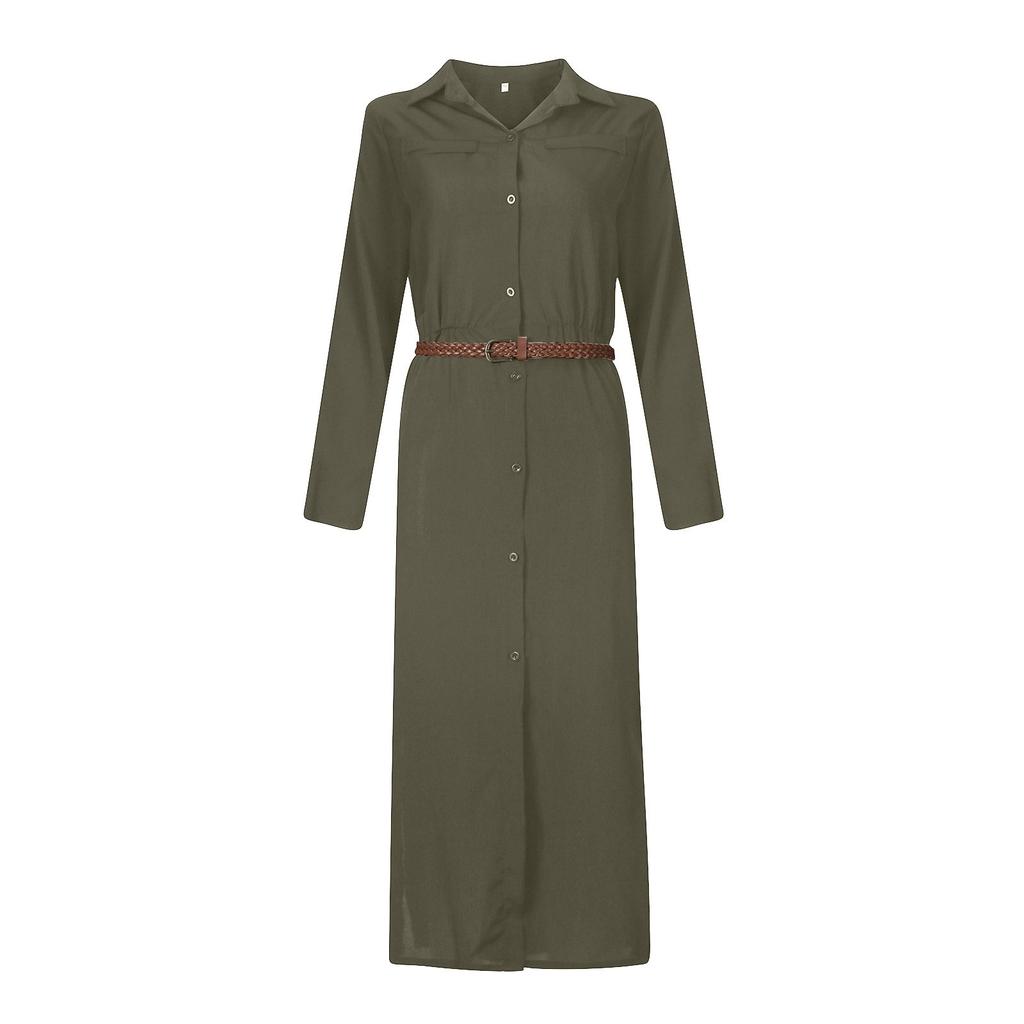 Женская повседневная свободная длинная рубашка с длинными рукавами и длинными рукавами, однотонное платье-рубашка