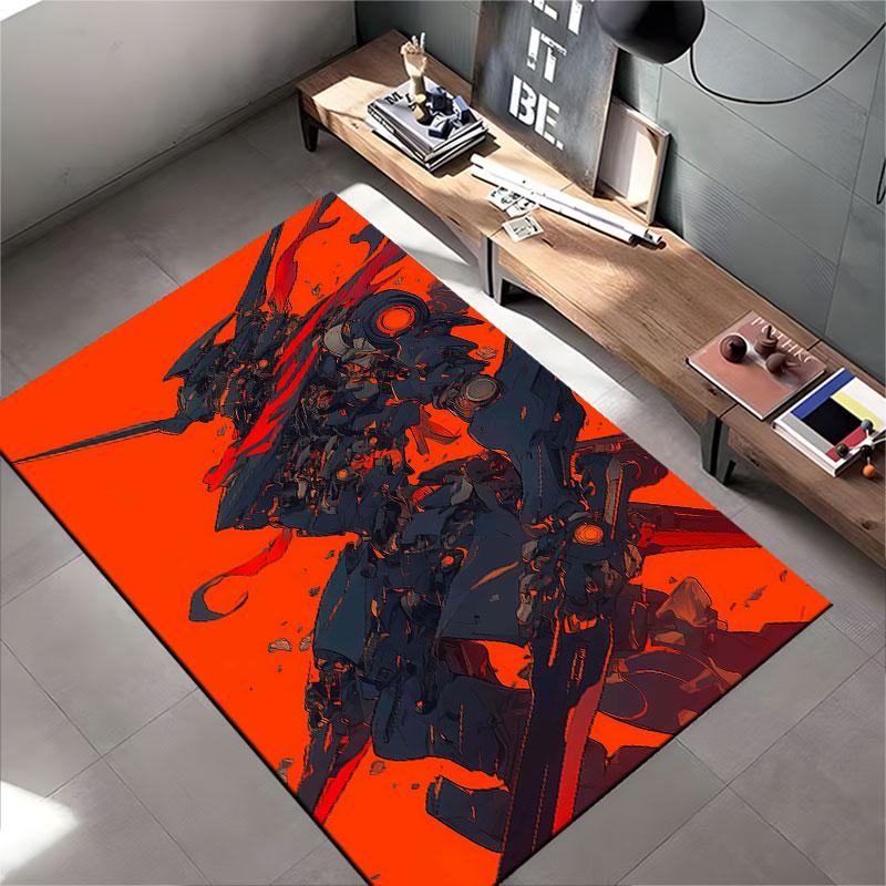Mecha Warrior on Red Background suitable as a non-slip mat for the living room or bedroom sofa