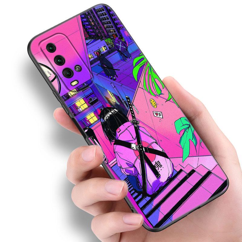 Чехол для телефона с изображением аниме Vaporwave Glitch для Xiaomi Redmi Note 5 6 9T K20 K40 K50 Pro 7A 8A 9A 9C 9i 10A 10C A1 S2, черный чехол из ТПУ
