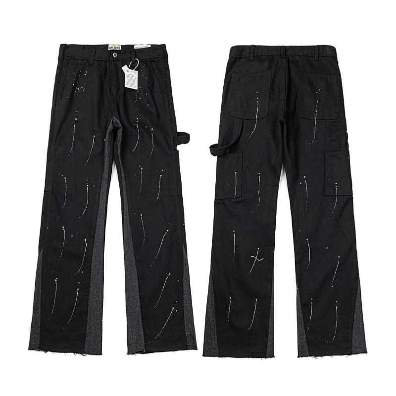 High-Quality Washed Denim Jeans Men Women Slim Flare Leg Black Blue Color Block Mid-Rise Cotton Blend