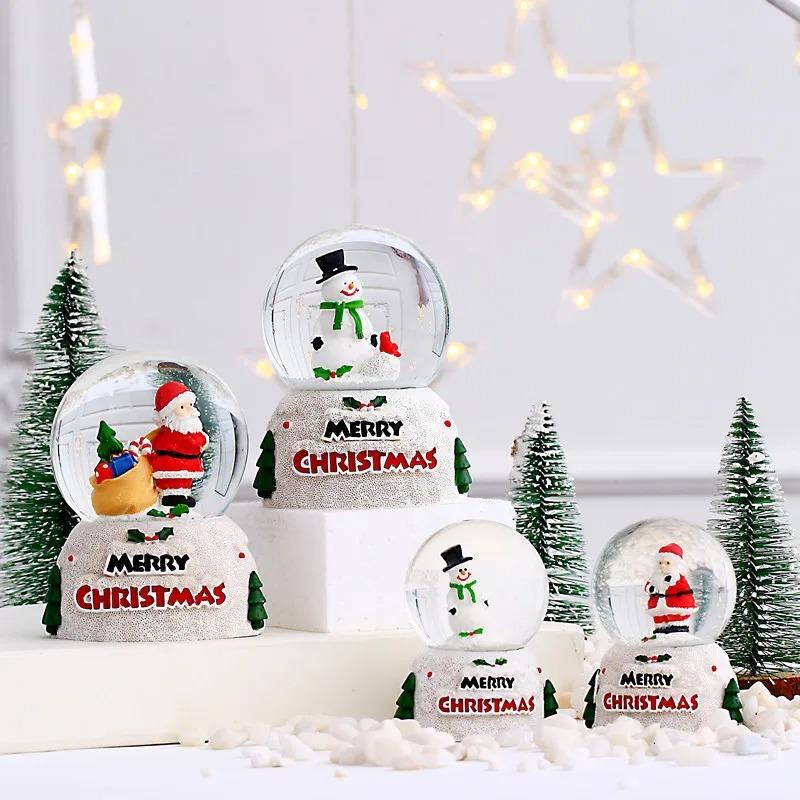 Cute Christmas Snow Globe Desktop Decor Creative Luminescence Snowman Statue Glass Crystal Ball Boys Girls Christmas Gift