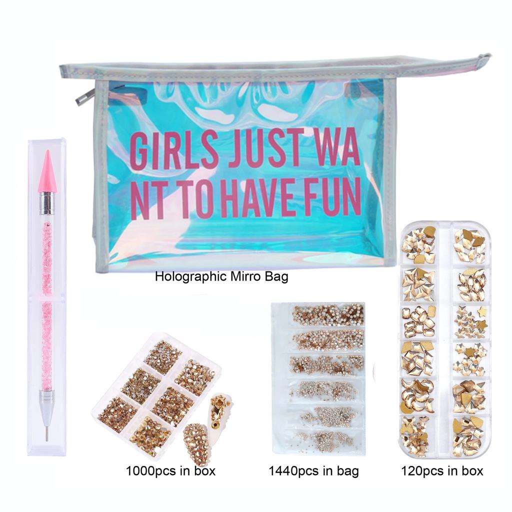 Набор нефиксирующих страз/хрустальное стекло, стразы для горячей фиксации в зеркальной сумке из фольги, маникюрная ручка, аксессуары для дизайна ногтей со стразами