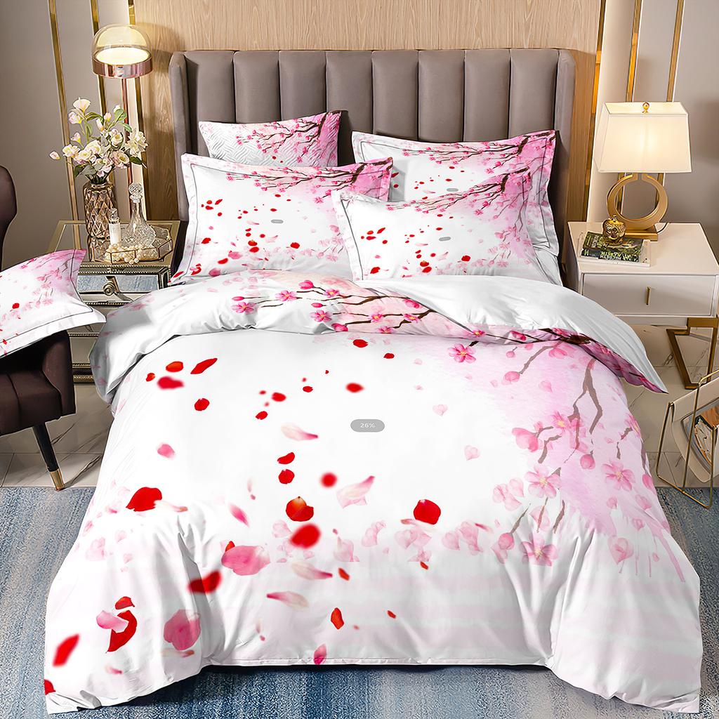 3D Three-Piece Ukiyo-E Painting Wave Flower Quilt Cover Digital Printing Bedding