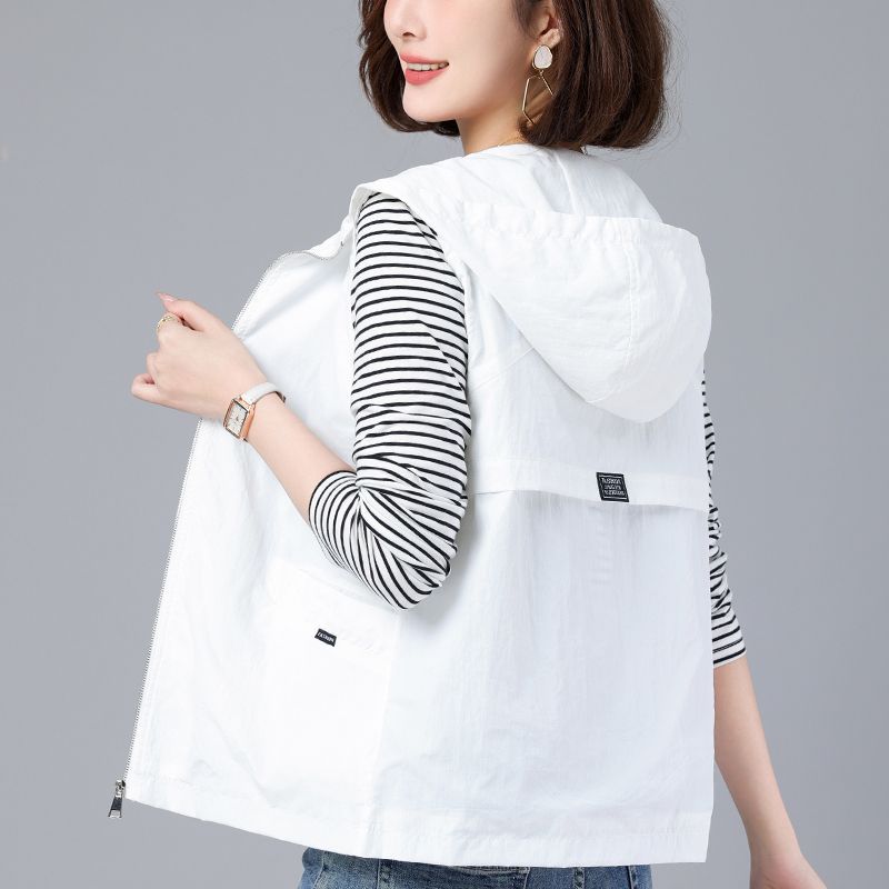 Женская свободная тонкая куртка больших размеров, солнцезащитный жилет с капюшоном, офисный повседневный жилет