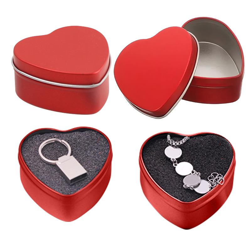 4 шт. Жестяная коробка, шкатулка для украшений, коробка для конфет, красная в форме сердца, портативная подарочная упаковочная коробка, коробка для хранения, День святого Валентина, мини
