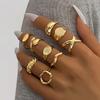 9Pcs/set Gold Color Smooth Geometric Open Rings Set for Women Men Exaggerated Metal Irregular Adjustable Rings Zircon Gifts