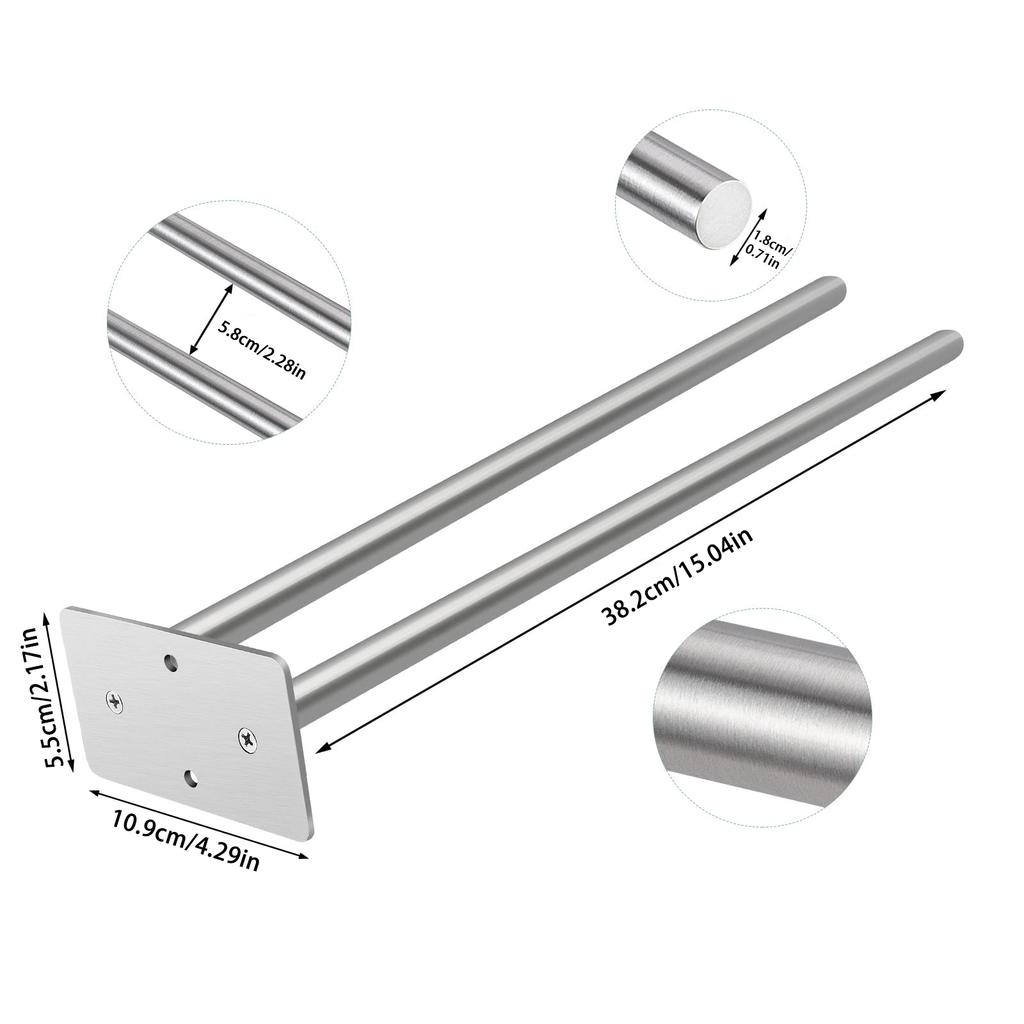 Stainless Steel Bathroom Towel Rack Wall Mounted Double Rod Towel Bar Shower Towel Holder Bathroom Organizer Household Items