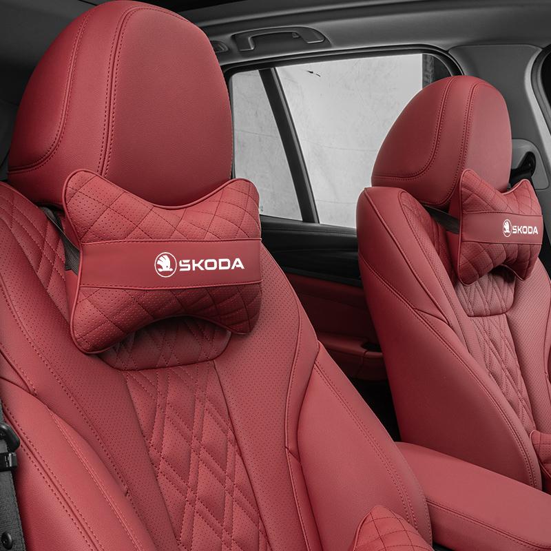 XLM4 1 шт. Кожаная автомобильная подушка-подголовник на спинку сиденья для Skoda Octavia Superb Rapid Kodiaq Karoq Fabia Kamiq Enyaq Citigo Yeti Scala