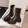 Thick Heel Platform Martin Boots Women's British Style New Autumn and Winter Elastic Small Brown Short Boots