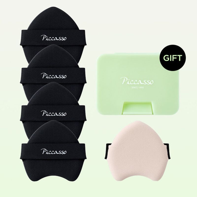 Piccasso Tapping Cover Puff Set of 5 (+ Milk Green Sponge Case)