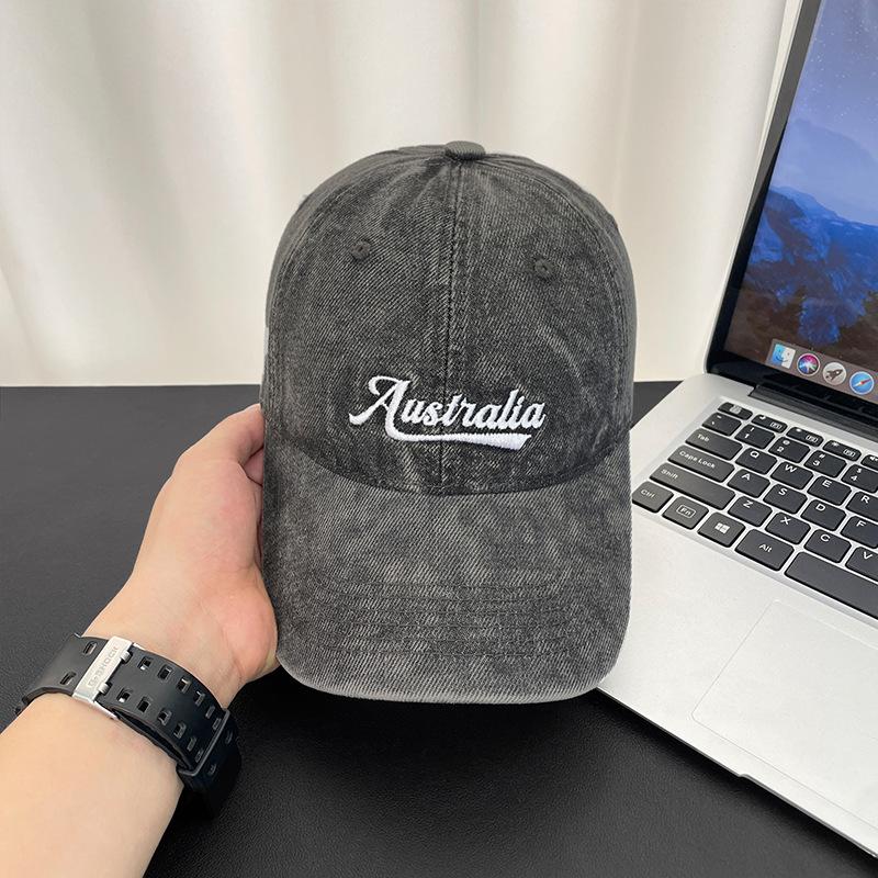 Washed hole letter embroidery baseball cap summer wide brim retro denim sun hat showing face small men's and women's peaked caps