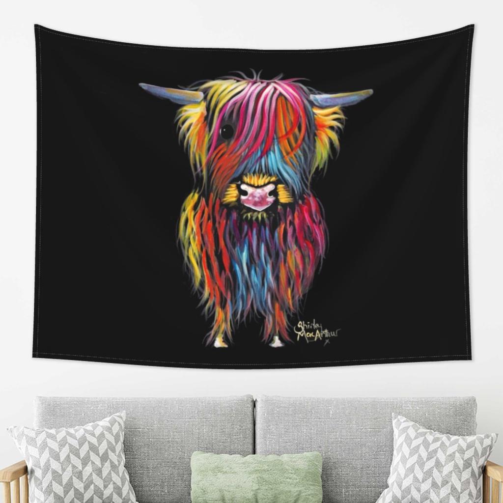 Scottish Hairy Highland Cow Tapestry Art Aesthetic Tapestries for Living Room Bedroom Decor Home Hippie Wall Cloth Wall Hanging