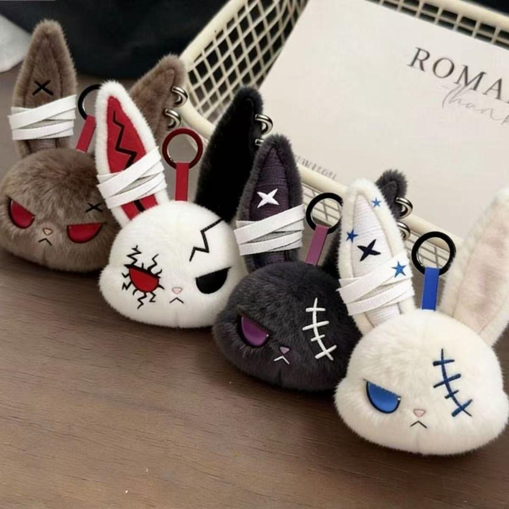 Plush Dark Bunny Plush Doll Embroidered Rabbit Bag Charm Cute Bunny Plush Keychain  Daily Carry