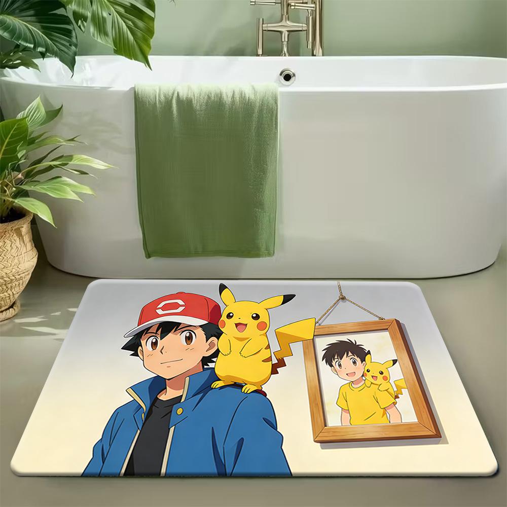 Pokemon Eevee Evolutions Group with Pikachu Print Non-slip Doormat, Soft Absorbent Floor Rug for Home Decor