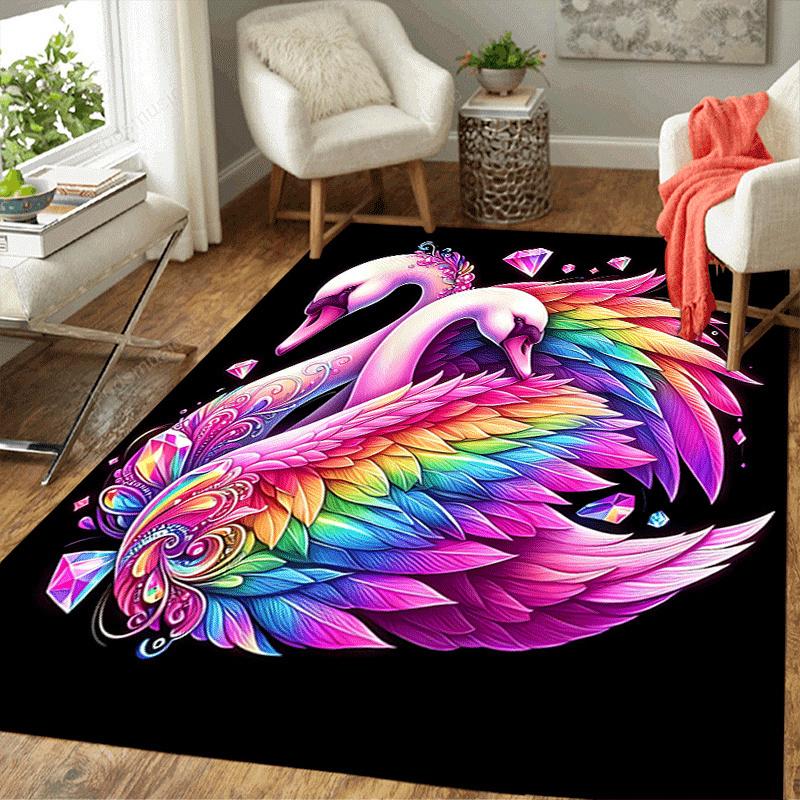 1pc Colorful swans Print, Design Indoor Area Rug - Soft, Anti-Slip, and Durable Gaming Room Decor for Bedroom
