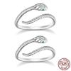 2pcs 925 Sterling Silver Ring Adjustable Retro Textures Spirit Snake Rings Platinum Gold Plated Zircon Fashion Jewelry Loop Gift