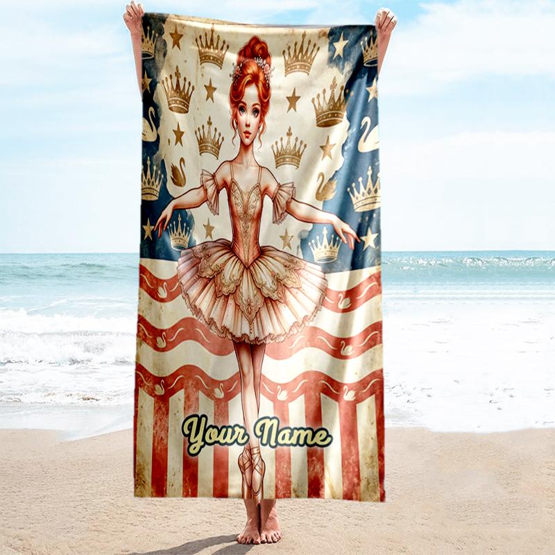 1PC Custom Name Ballerina Vintage Circus Beach Towel Highly Absorbent And Sand-Resistant Towel for Swimming, Pool, Yoga, And Travel Lightweight