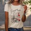 Women Summer T Shirt Bicycle Print Retro Fashion Short Sleeve Tees Casual   Printed  Tops