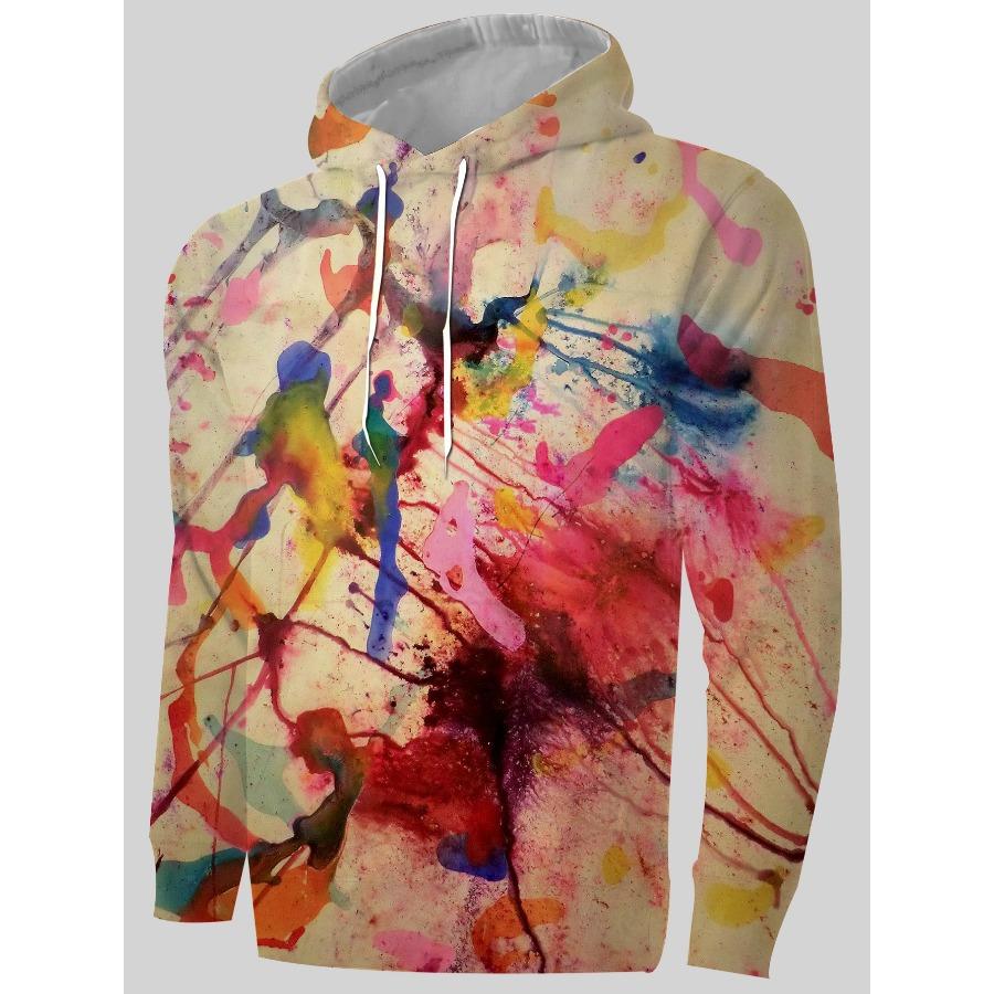 3D Printed Men's Hoodie with Colorful Graffiti Patterns, Trendy Sportswear Autumn Winter Pullovers Long Sleeves