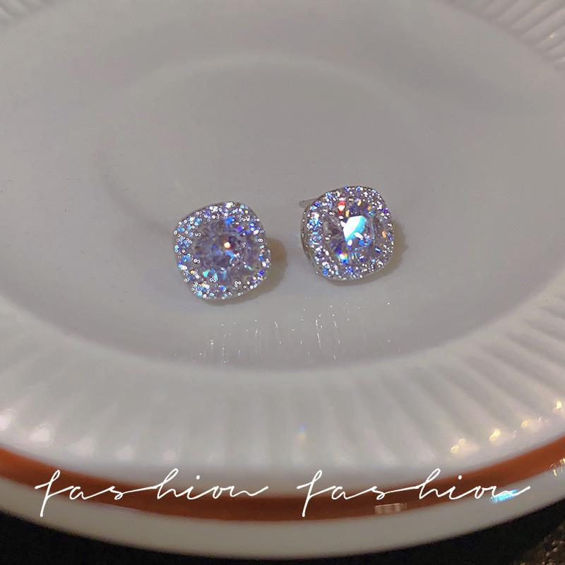 Серьги-гвоздики для женщин, пирсинг, квадратные серебряные серьги с кристаллами, модные аксессуары, ювелирные изделия