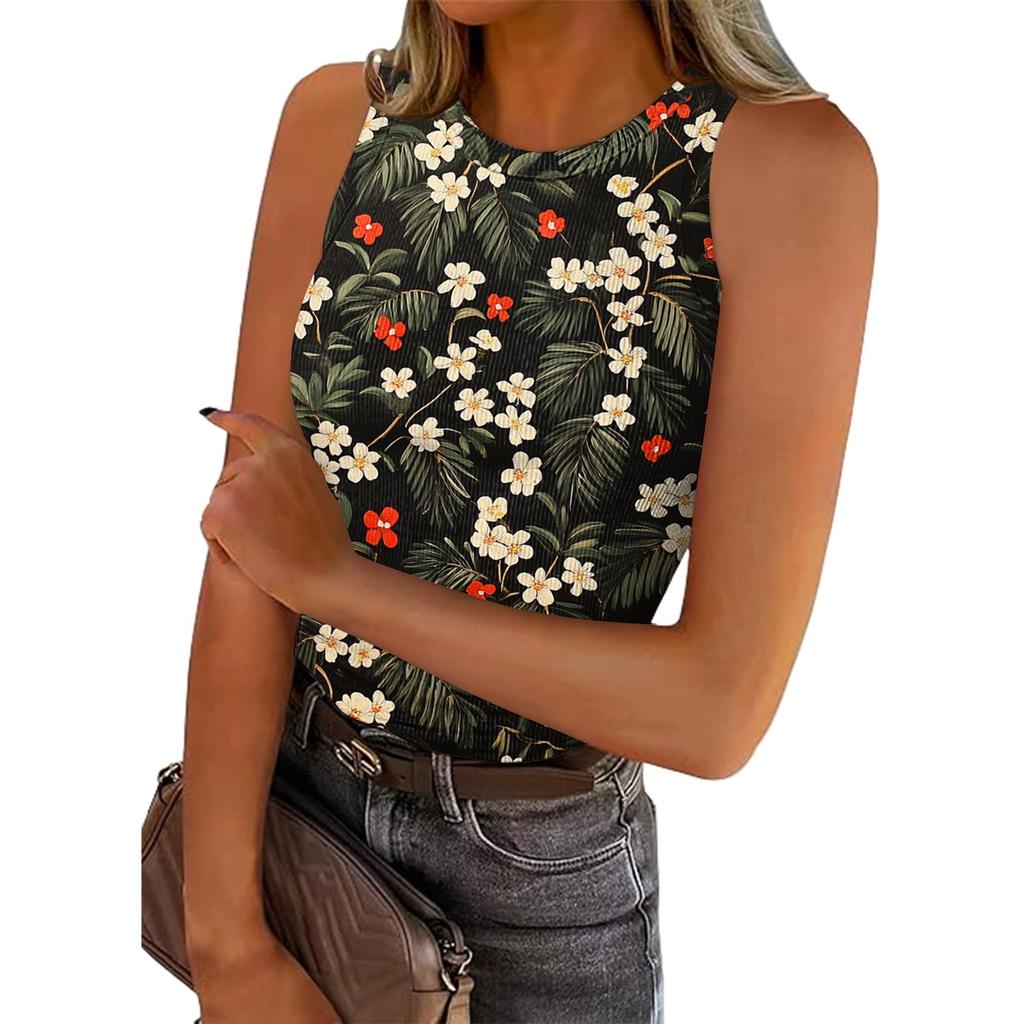 Женская летняя мода повседневная круглая горловина без рукавов облегающий топ-майка