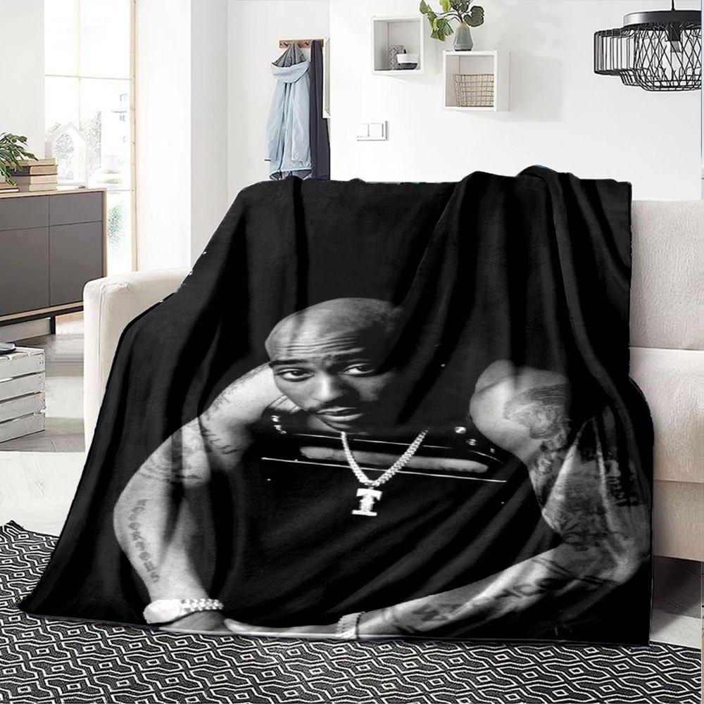 1 шт. Плед в стиле Hip Hop 2Pac, Мягкий, Легкий, Для всех сезонов, Многоцелевой плед для дивана, кровати, офиса и пикников, Французский стиль с культовыми обложками альбомов и цитатами