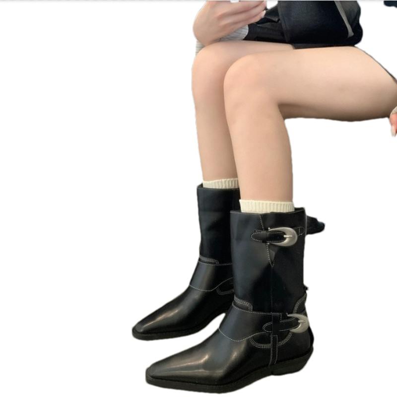 Женские остроносые ботинки челси на плоской подошве до середины голени, зимняя дизайнерская обувь 2024 года, сексуальная модная тенденция, женские туфли