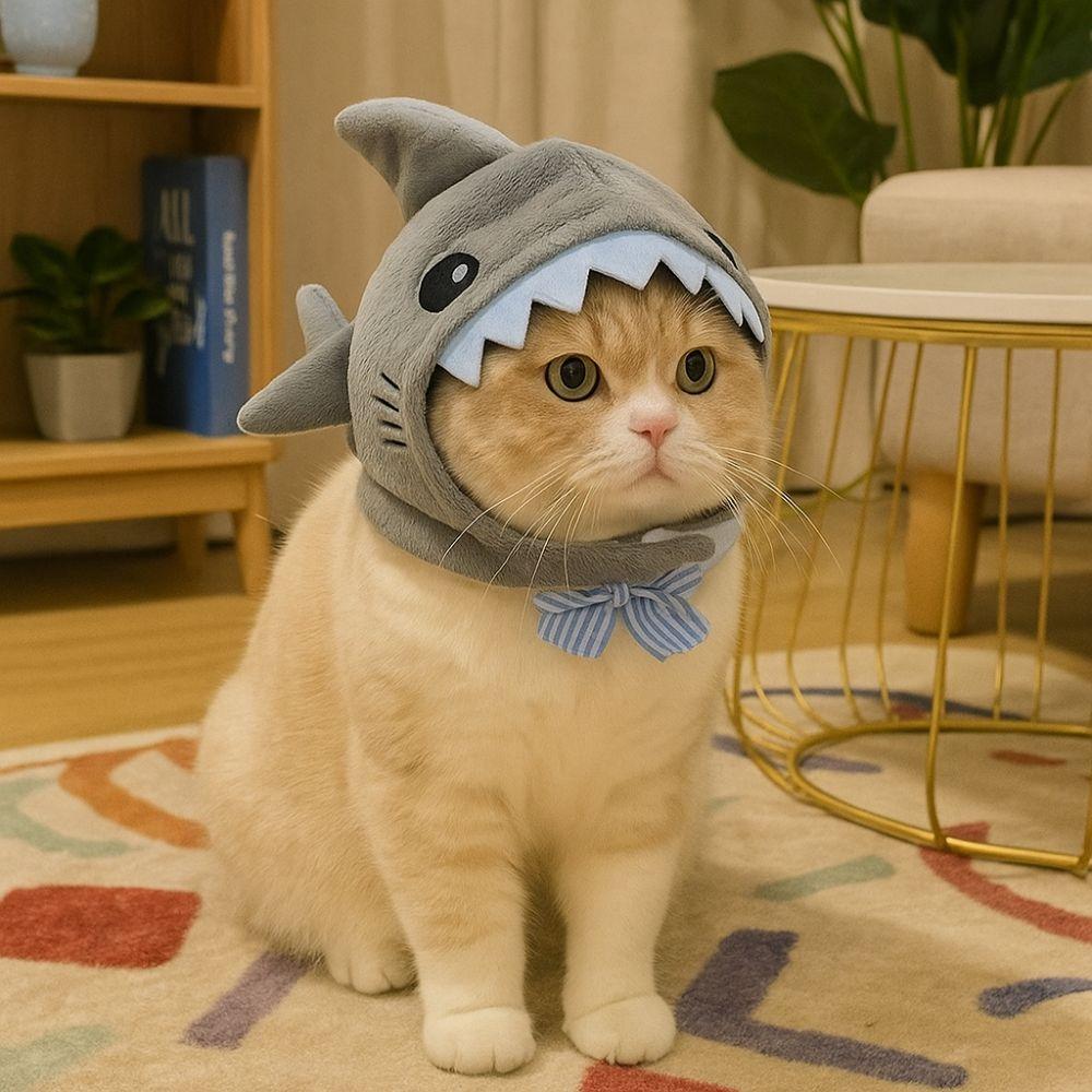 Funny Adjustable Cat Shark Headdress Warm Cartoon Pet Cosplay Headwear Soft Cute Pet Costume Cosplay Party