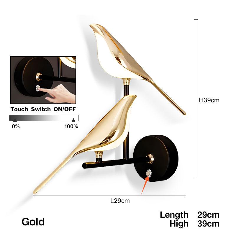 Touch Switch ON/OFF LED Wall Lamps for Bedside Bedroom Gold Silver Magpie Bird LED Wall Lights Wall Sconce for Corridor Aisle