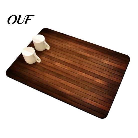 Protective Heat Insulation Mat 3D Wood Grain Dish Drying Mat, Diatom Mud Absorbent for Multi Purpose Kitchen Counter, Non-slip Resistant Cup