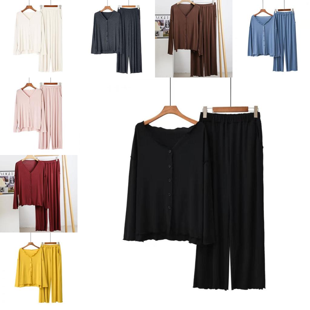 Modal Fiber Sleepwear Set For Women With V Neck Long Sleeve And Comfortable Fit For Nightwear