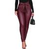 Womens PU Leather Pants Slim Fit High Waist Leggings Jeggings Skinny Trousers  with A Belt