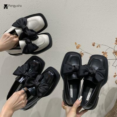Модные туфли Мэри Джейн с большим бантом, женские кожаные туфли с квадратным носком, толстые каблуки, мокасины, балетки, матовые и лакированные кожаные броги, оксфорды