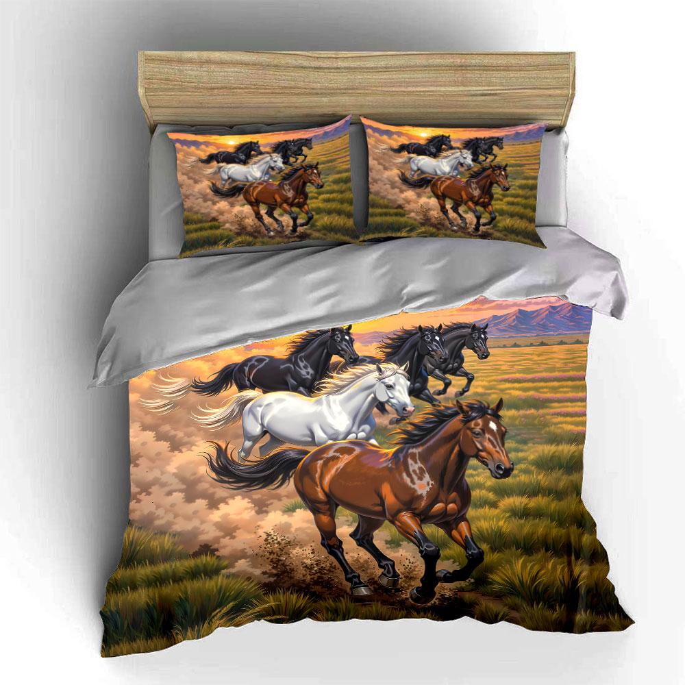 Galloping Horses at Sunset Bedding Duvet Cover Set Duvet Cover Pillowcases  (1*Duvet Cover 2*Pillowcases, without duvet insert)