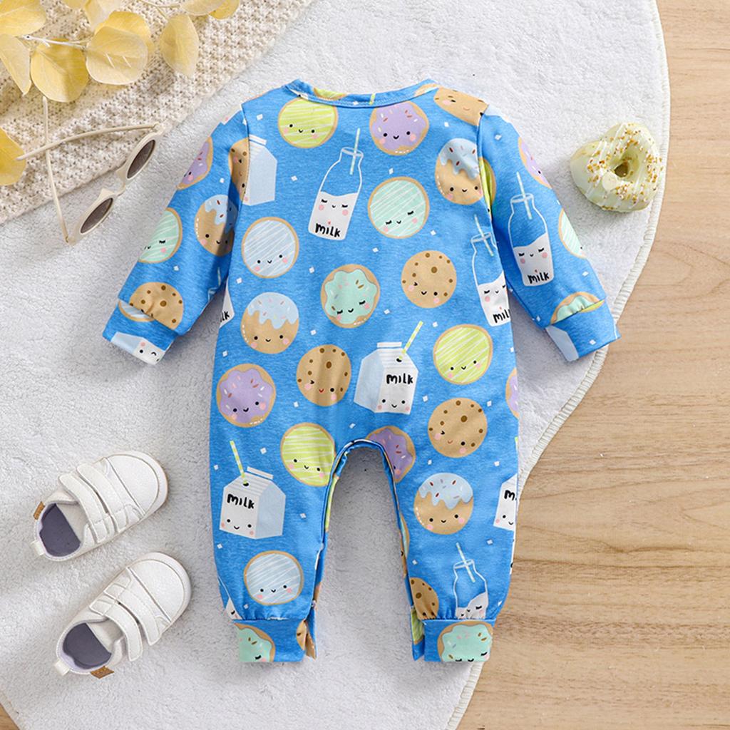 Милый комбинезон с длинными рукавами и принтом цвета печенья и молока для младенцев