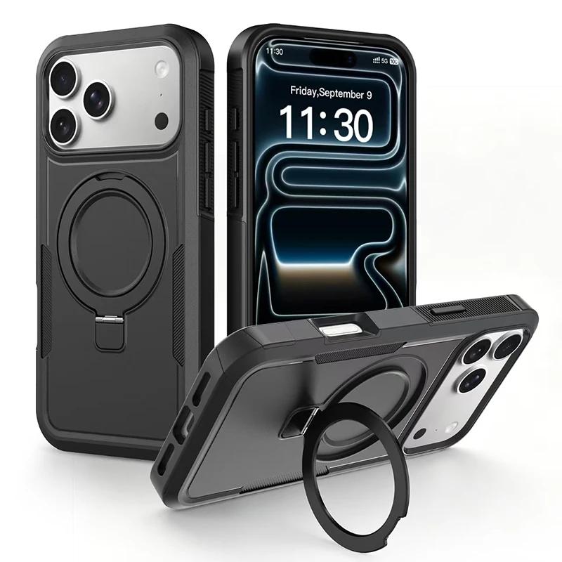 Вращающийся невидимый кронштейн Магнитный чехол для IPhone 18 Pro Max 15 16 17 Pro Ударопрочный противоскользящий бронированный сверхпрочный прочный защитный чехол