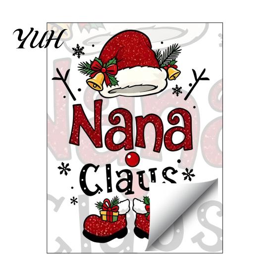 Christmas Lettering Prints Nana Claus Window Sticker, Static Cling Removable Decorative Glass Stickers PVC Holiday Decal for Home Shop Door Art