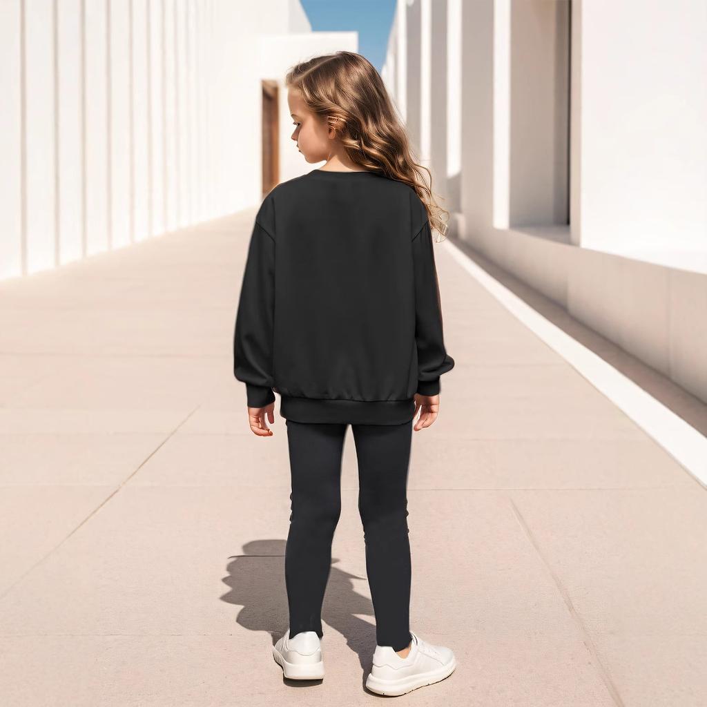 Модный комплект для девочек, летний детский повседневный комплект из толстовки с длинными рукавами и леггинсов