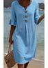 2026 European Cotton Linen V-Neck Dress with Big Button and Ruffle Sleeves for Women - Spring/Summer Collection