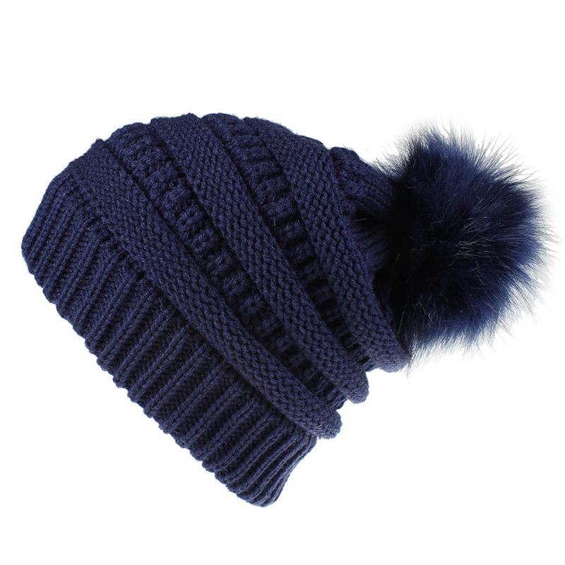 1Pc Fashion Winter Women Thick Warm Beanies Slouchy Pom Pom Beanie Cap Wool Knitted Hat