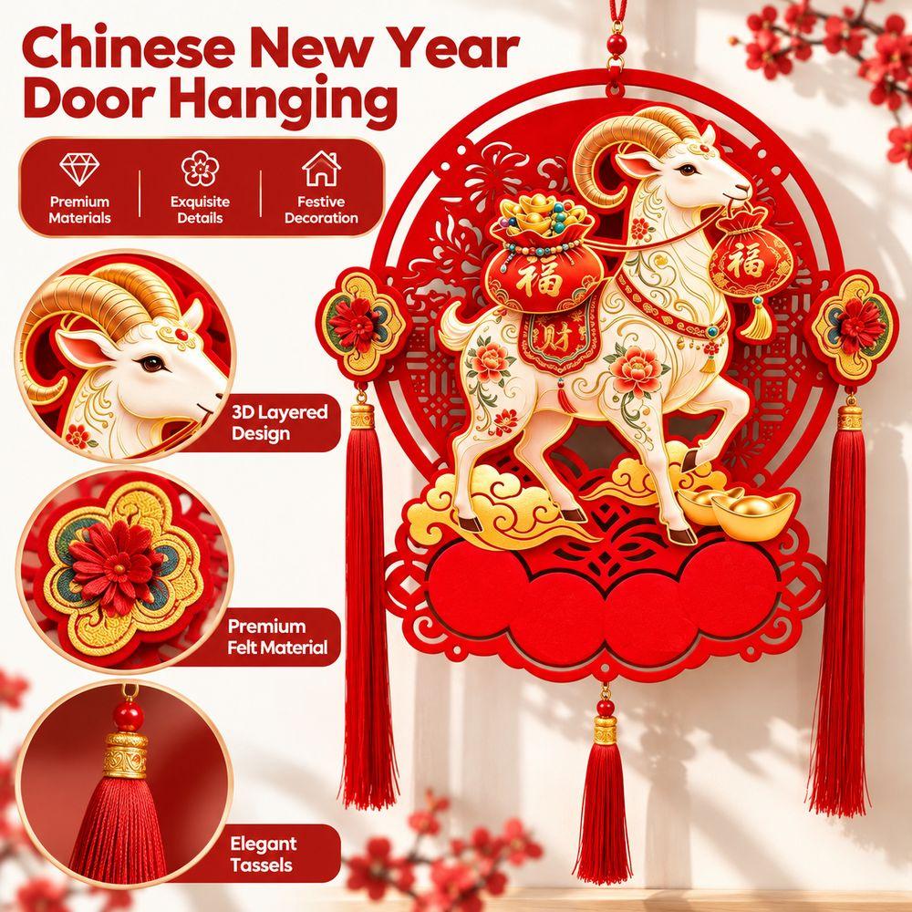 Red Tassel Spring Couplet 3D Fu Hanging Ornament Gifts Goat Decoration Chinese New Year